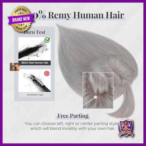 Human Hair Topper with Silk Base, 4 Clips, 6 Inches, for Thinning Hair main image 5
